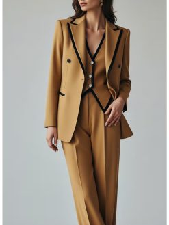Women’s Khaki Contrast-Trim 3-Piece Suit